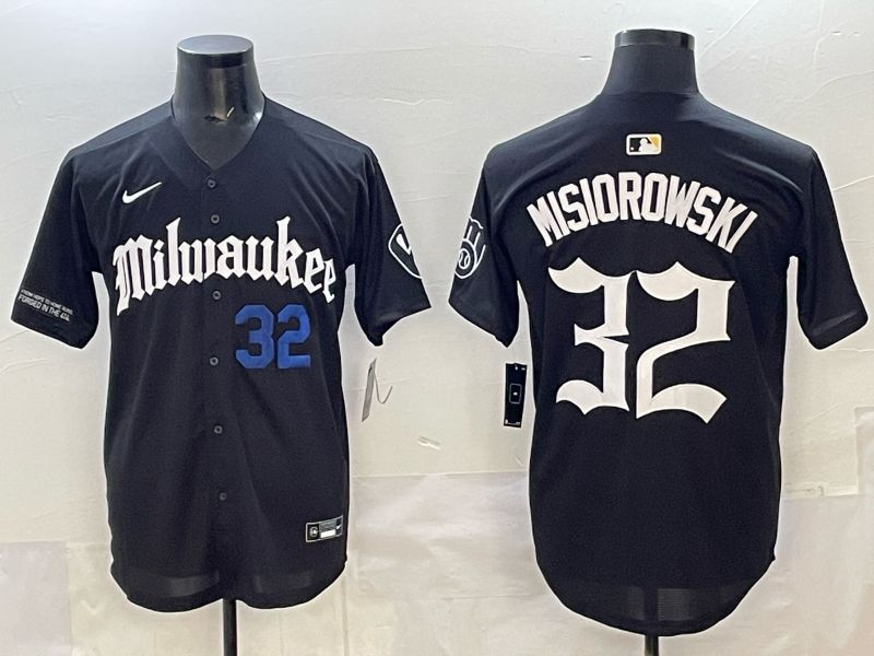 Men 2025 Milwaukee Brewers #32 Misiorowski Black Five generations Joint Name Nike MLB Jersey style 4->milwaukee brewers->MLB Jersey